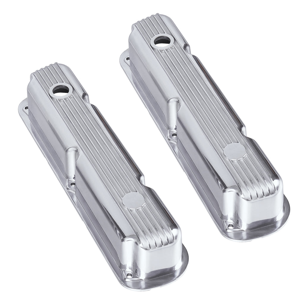 3-1/2" Polished Finned Aluminum Valve Covers - Fits 1967–1991 Chrysler 318 340 360 Small Block V8