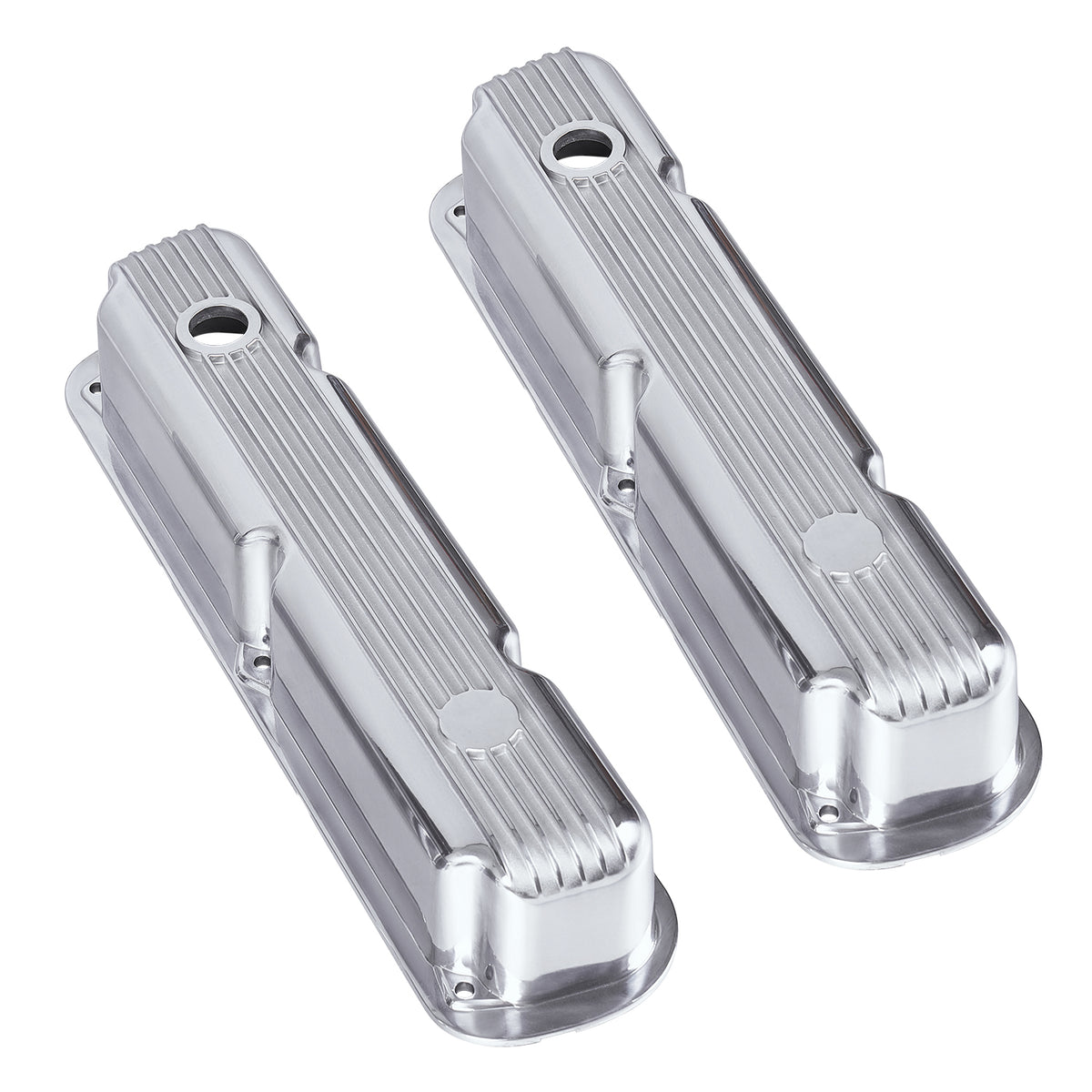 3-1/2" Polished Finned Aluminum Valve Covers - Fits 1967–1991 Chrysler 318 340 360 Small Block V8