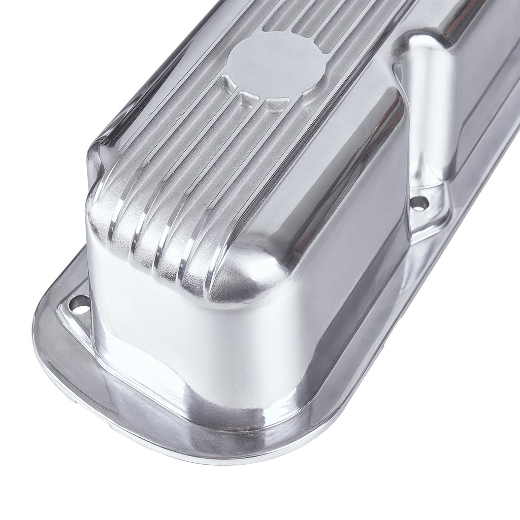 3-1/2" Polished Finned Aluminum Valve Covers - Fits 1967–1991 Chrysler 318 340 360 Small Block V8