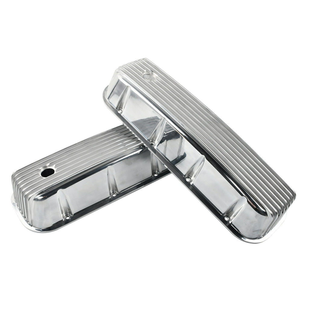 3-11/16" Polished Cast Aluminum Tall Full-Finned Valve Covers - Fits Chevy 396 402 427 Big Block V8