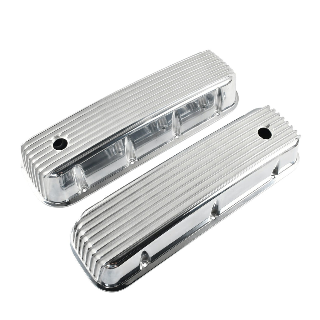 3-11/16" Polished Cast Aluminum Tall Full-Finned Valve Covers - Fits Chevy 396 402 427 Big Block V8