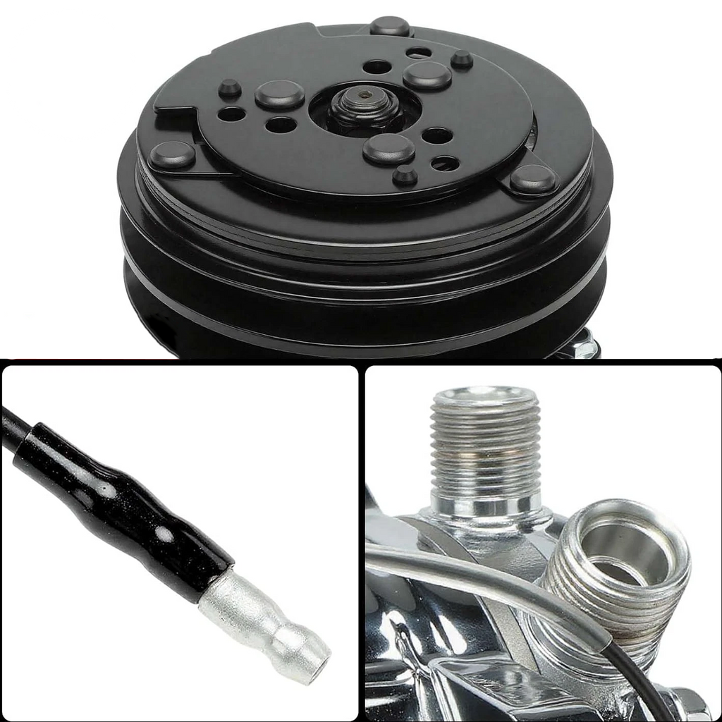 24V Chrome 2-Groove V-Belt Aluminum 508 Style A/C Compressor with Clutch - Fits Universal R134a A/C Systems