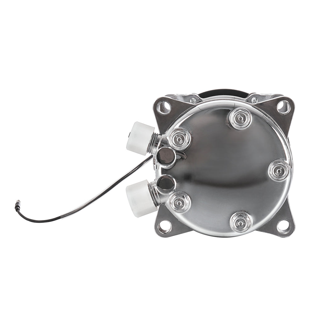 24V Chrome 2-Groove V-Belt Aluminum 508 Style A/C Compressor with Clutch - Fits Universal R134a A/C Systems