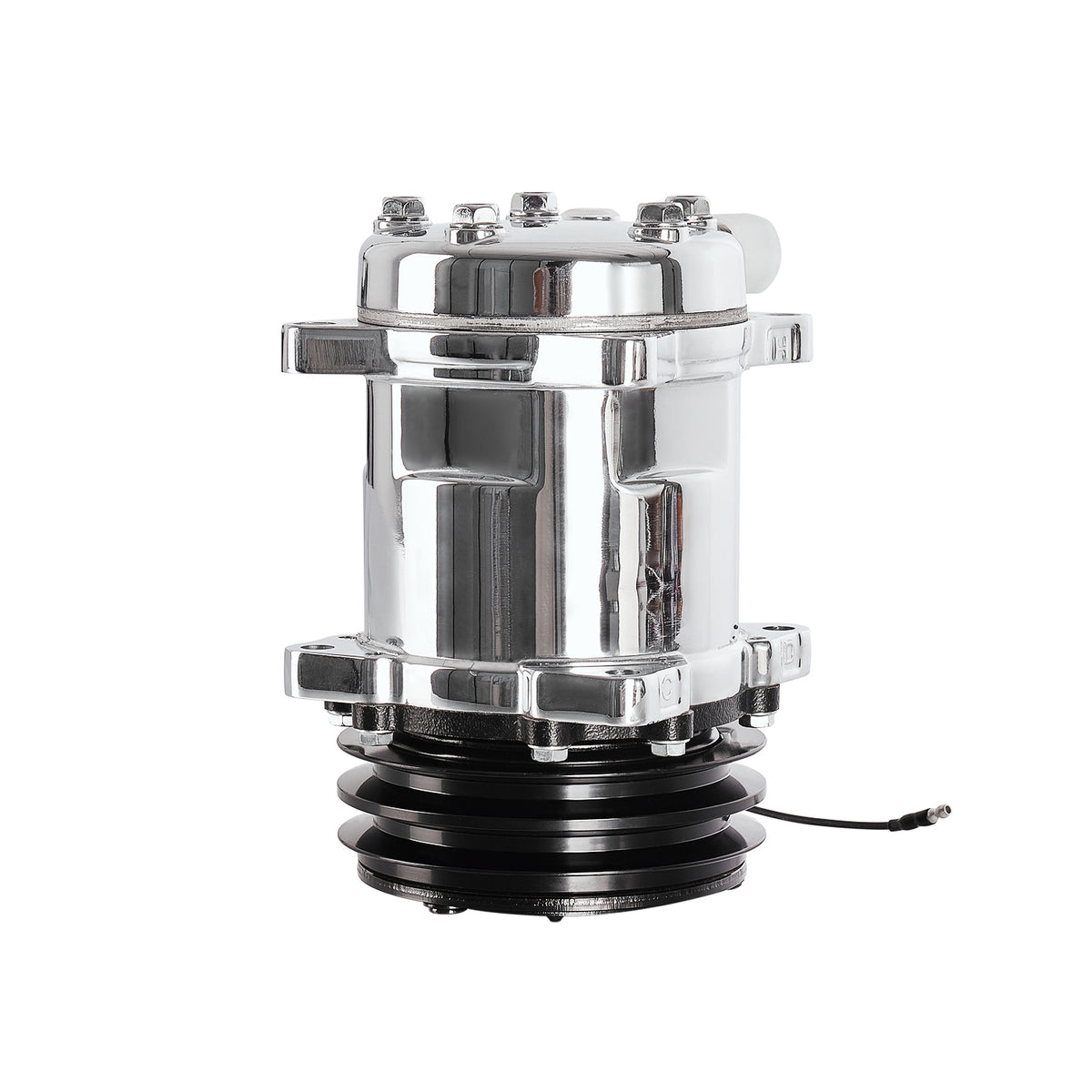 24V Chrome 2-Groove V-Belt Aluminum 508 Style A/C Compressor with Clutch - Fits Universal R134a A/C Systems