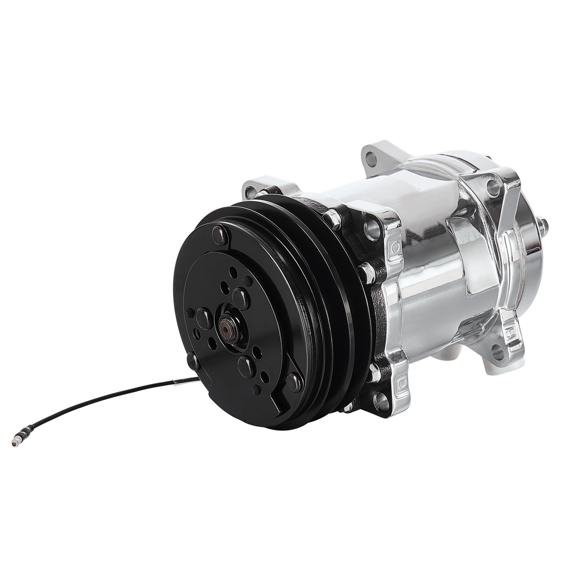 24V Chrome 2-Groove V-Belt Aluminum 508 Style A/C Compressor with Clutch - Fits Universal R134a A/C Systems