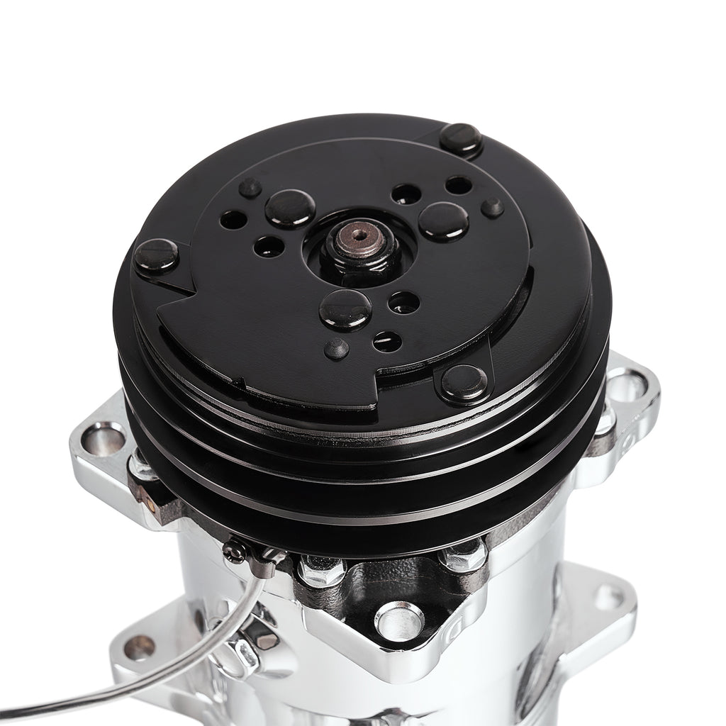 24V Chrome 2-Groove V-Belt Aluminum 508 Style A/C Compressor with Clutch - Fits Universal R134a A/C Systems