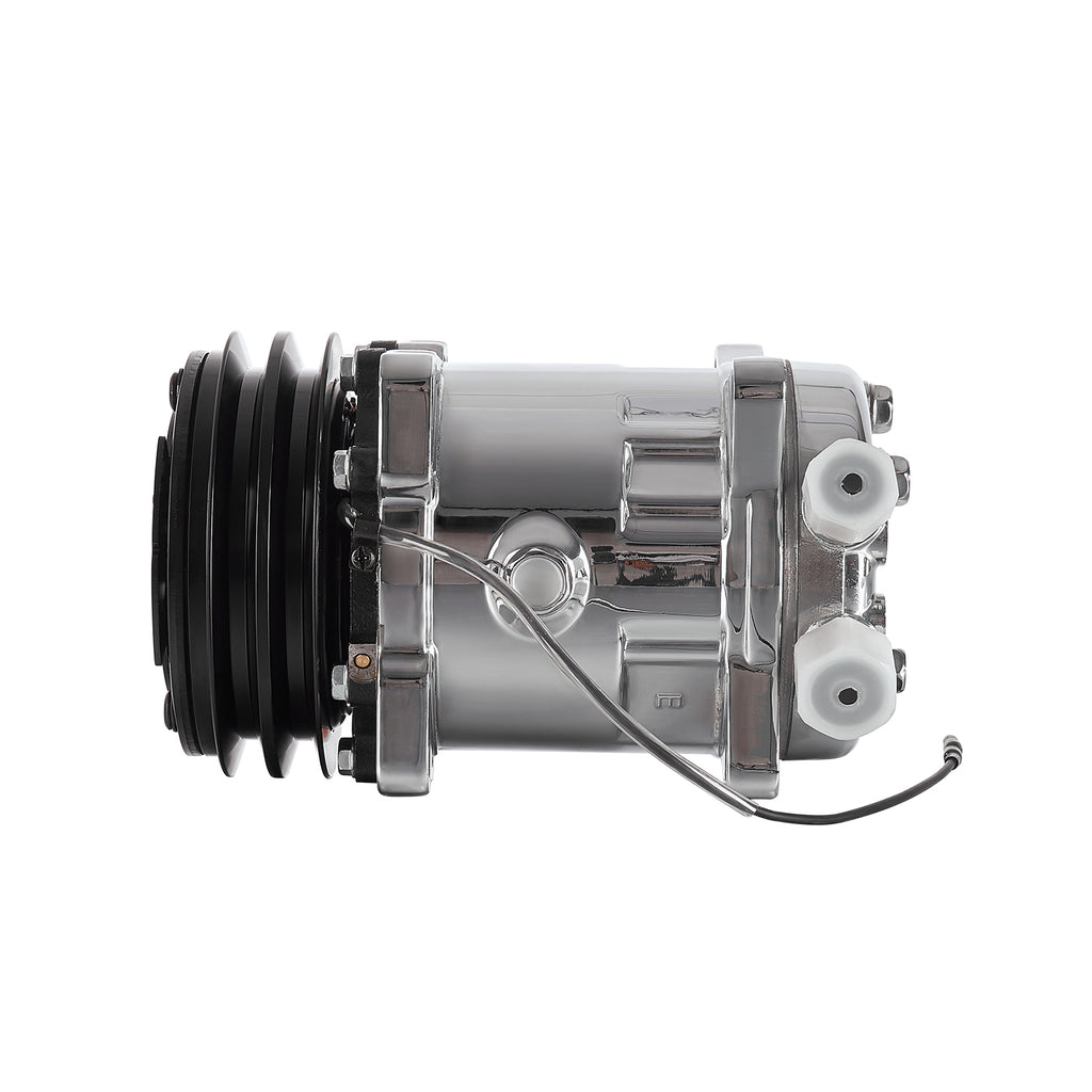 24V Chrome 2-Groove V-Belt Aluminum 508 Style A/C Compressor with Clutch - Fits Universal R134a A/C Systems