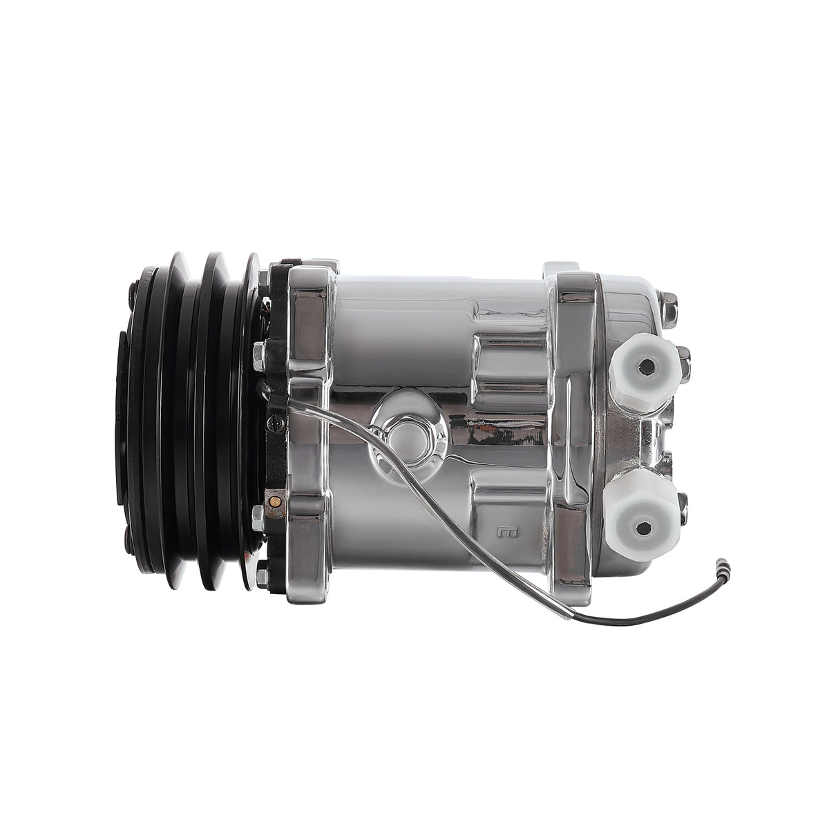 24V Chrome 2-Groove V-Belt Aluminum 508 Style A/C Compressor with Clutch - Fits Universal R134a A/C Systems
