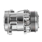 Chrome 6-Groove Aluminum SD-7 Mini A/C Compressor with Clutch - Fits Universal R134a A/C Systems