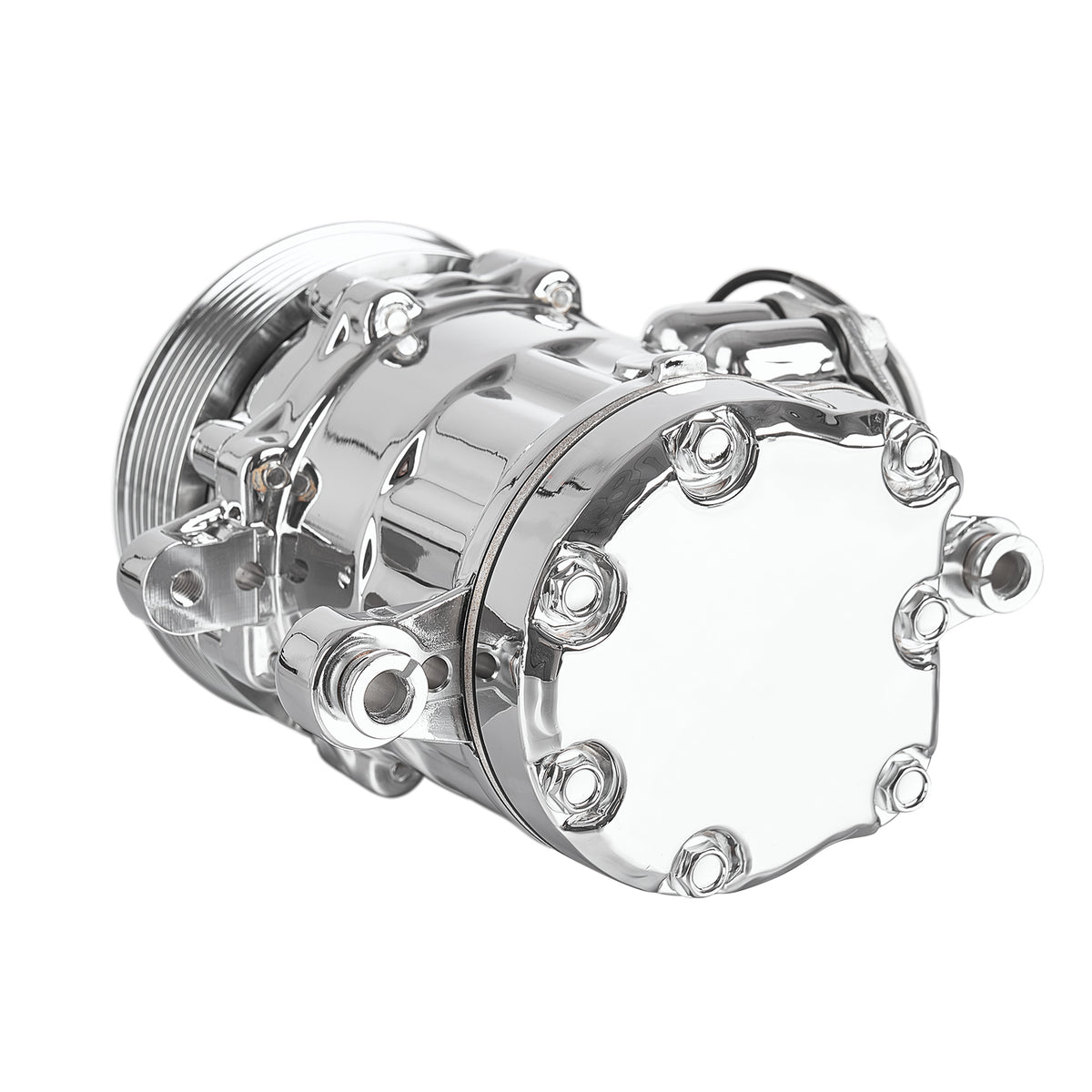 Chrome 6-Groove Aluminum SD-7 Mini A/C Compressor with Clutch - Fits Universal R134a A/C Systems