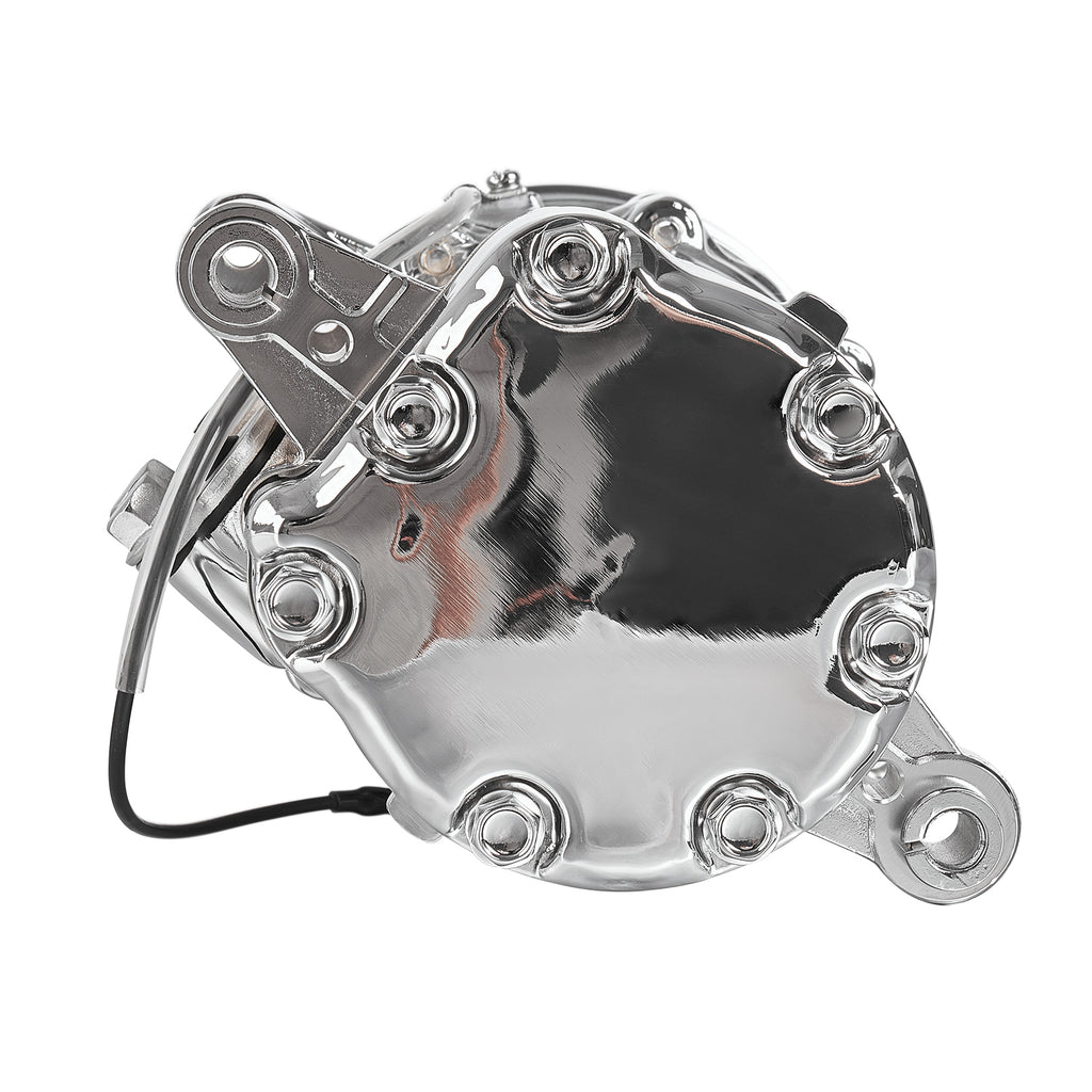 Chrome 6-Groove Aluminum SD-7 Mini A/C Compressor with Clutch - Fits Universal R134a A/C Systems
