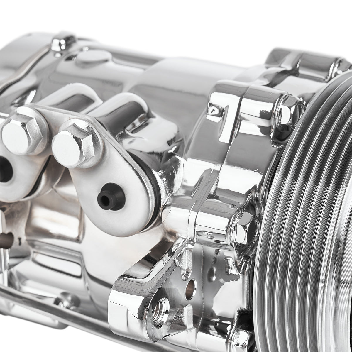 Chrome 6-Groove Aluminum SD-7 Mini A/C Compressor with Clutch - Fits Universal R134a A/C Systems