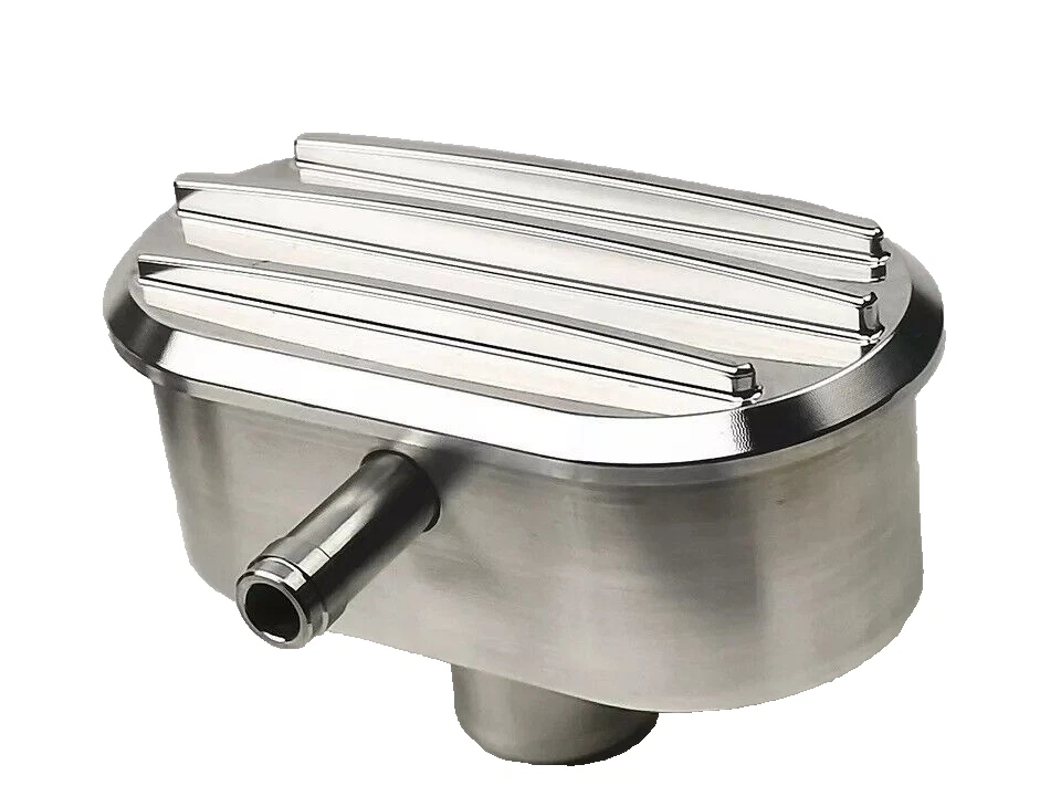 Polished Finned Valve Cover Breather Set with PCV &amp; Filter – 4"x2.25", 1" Neck (P8487)