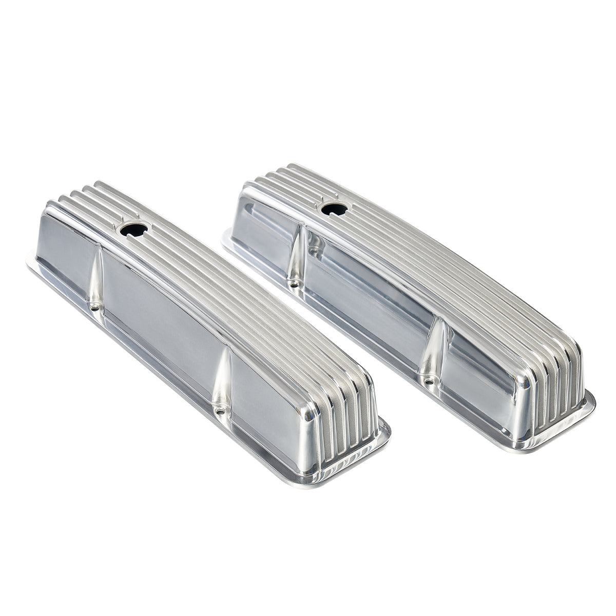 3-11/16" Polished Aluminum Tall Finned Valve Covers - Fits 1958–1986 Chevy Small Block V8