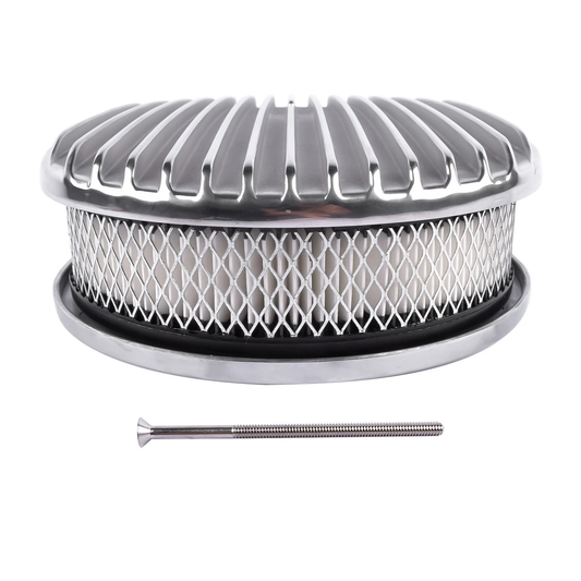 15" Silver Oval Finned Aluminum Retro Air Cleaner Kit – Fits 4 Barrel Carburetors with 5-1/8" Neck
