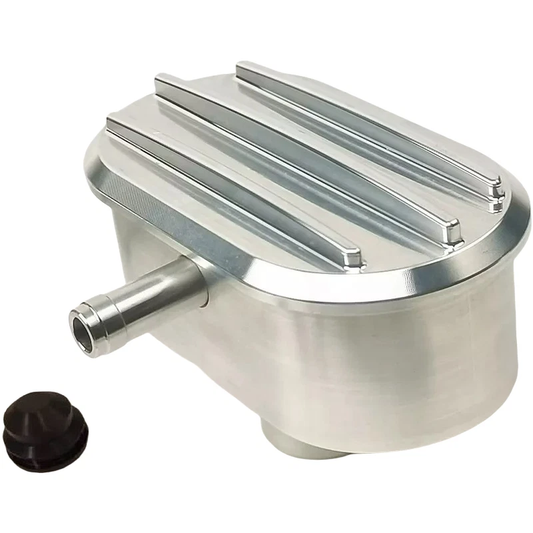 Polished Finned Valve Cover Breather Set with PCV & Filter – 4"x2.25", 1" Neck (P8487)