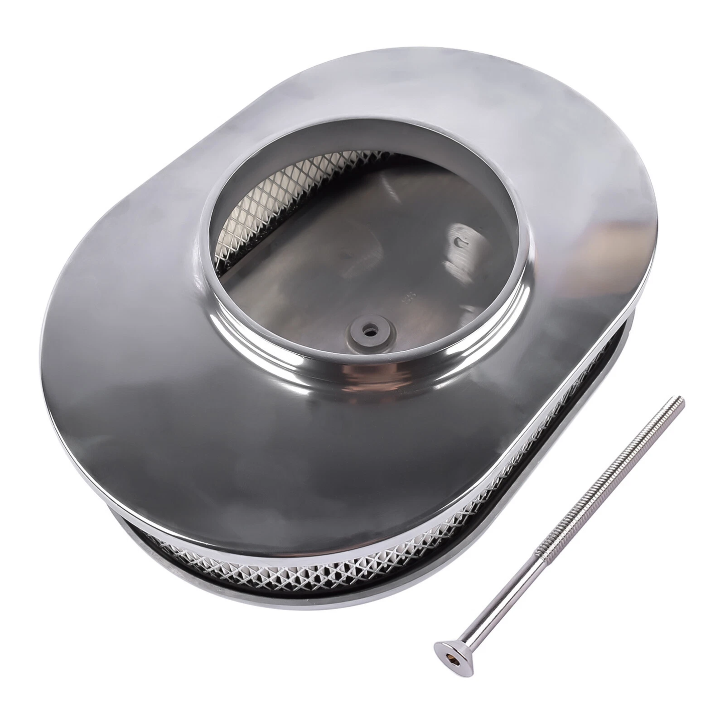 15" Silver Oval Finned Aluminum Retro Air Cleaner Kit – Fits 4 Barrel Carburetors with 5-1/8" Neck