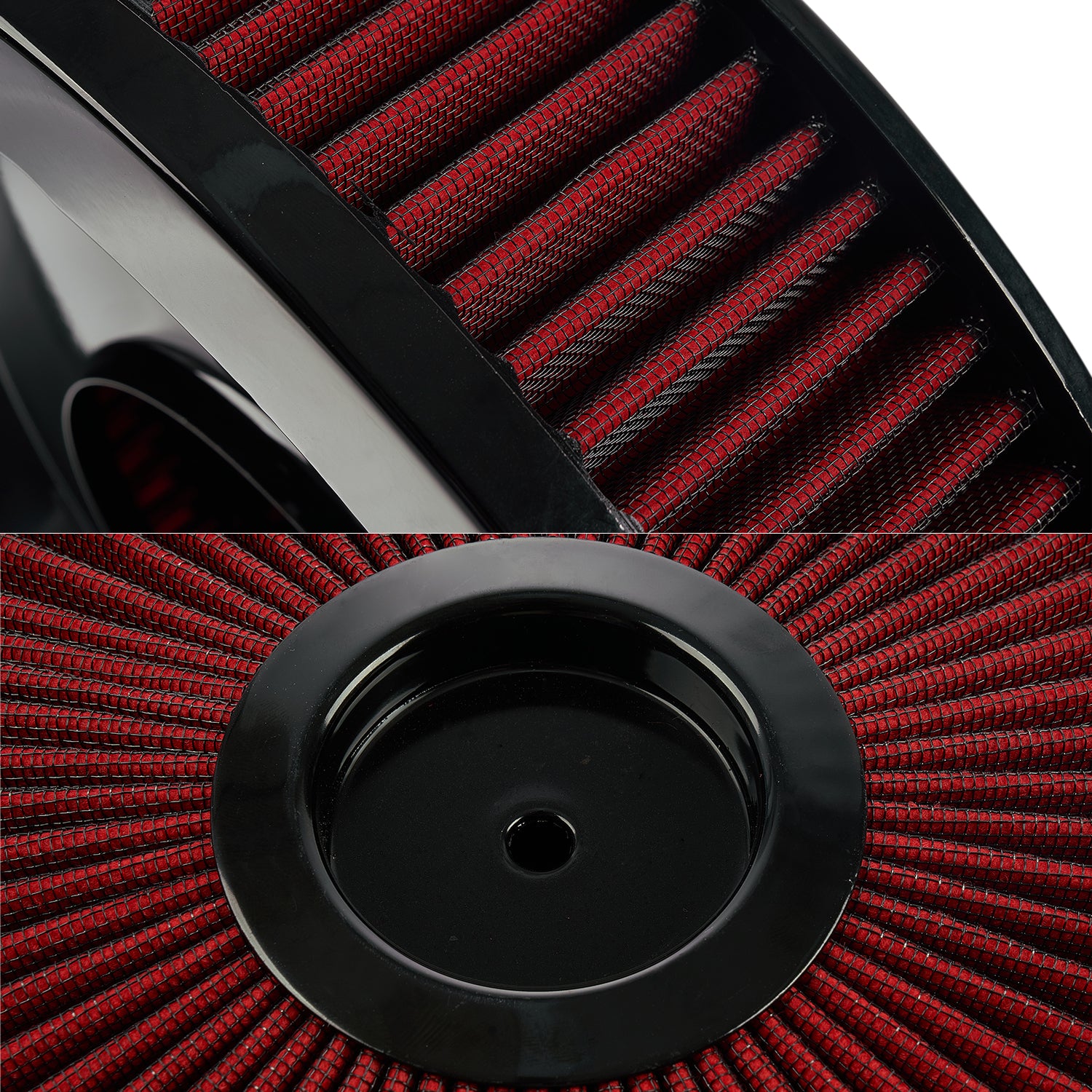 14" x 3" Black Red Chrome Lid High Flow Air Cleaner Filter Kit - Fits SBC BBC 5-1/8" Neck