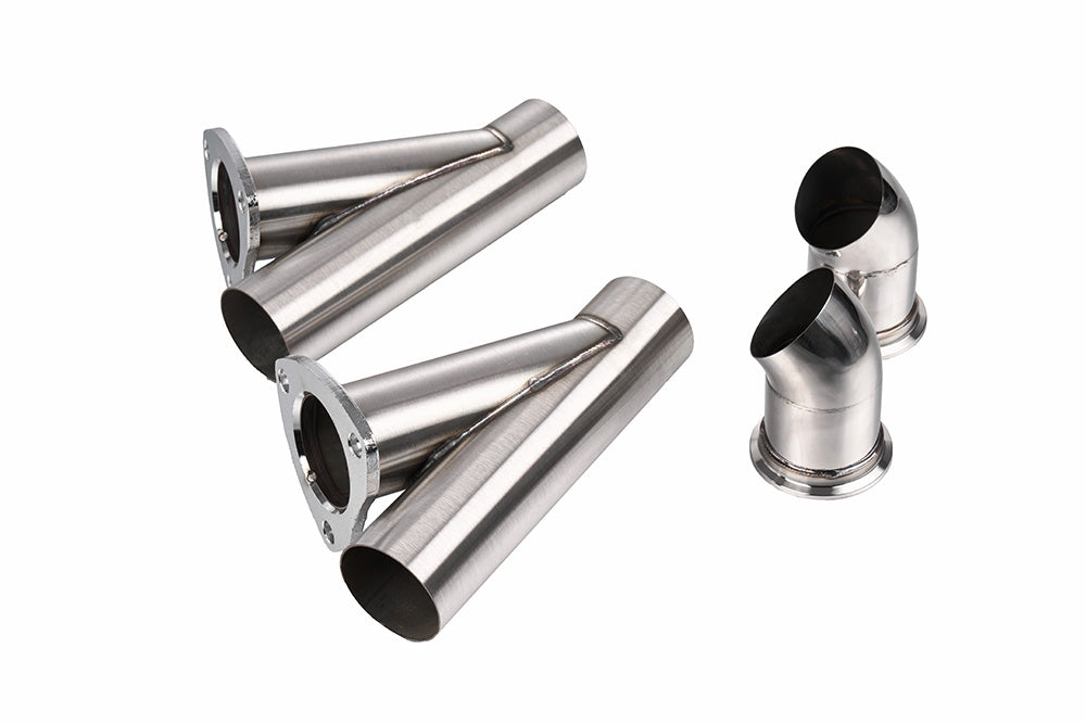 3-Inch Electric Exhaust Cutout Kit with Remote Control, Adjustable Sound, Stainless Steel Y-Pipes & 45° Turndown Elbows, Dual Motorized Flaps, V-Band Clamps – Universal Fit for 3” Inlet Exhaust Systems（AH001）