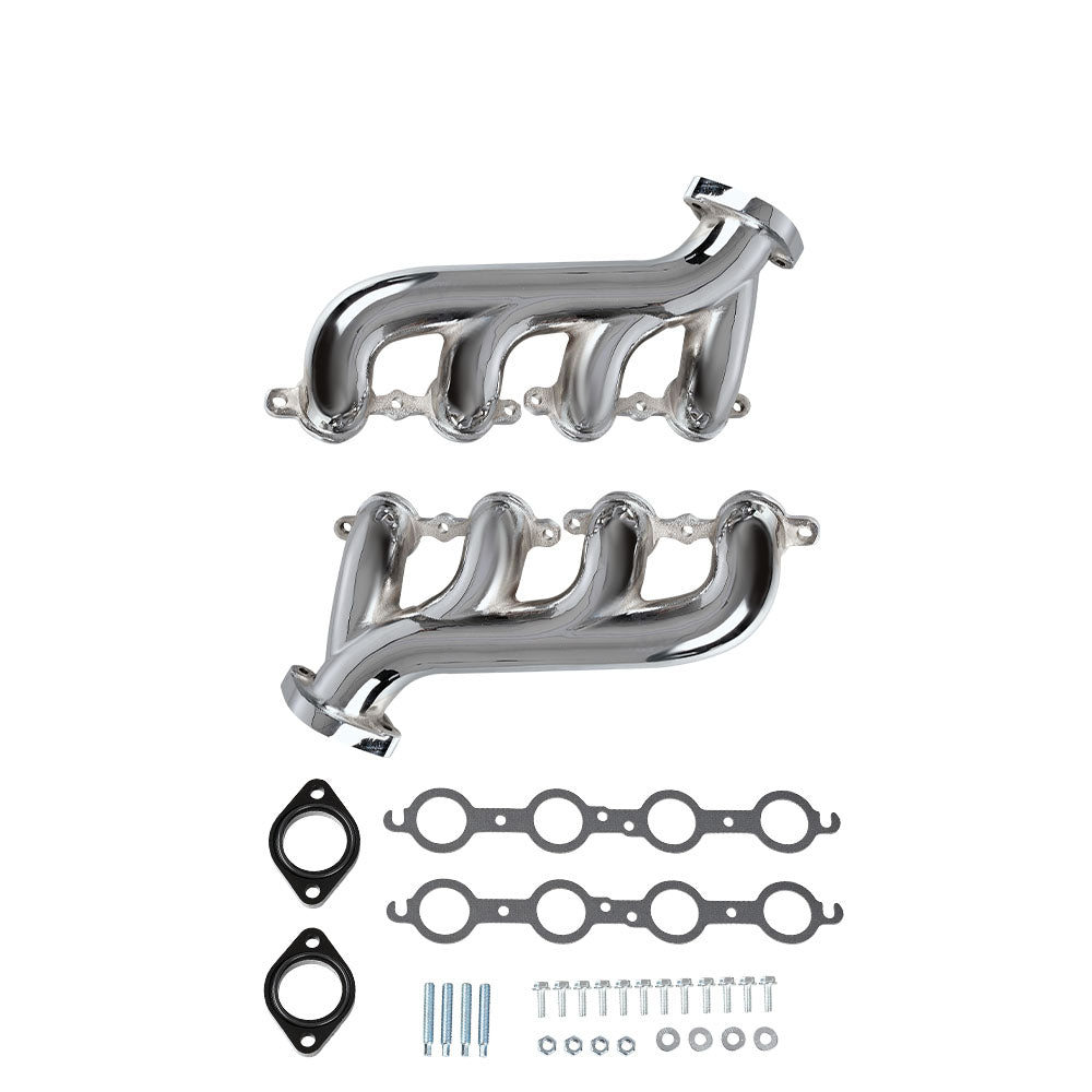 LS Swap Exhaust Manifolds, Chrome Finish, 1.75" Primary Tubes, 2.25" Collectors, Compatible With GM Small Block Gen III & IV Engines（EH030CH））