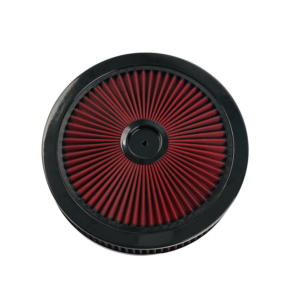 14" x 3" Black Red Chrome Lid High Flow Air Cleaner Filter Kit - Fits SBC BBC 5-1/8" Neck