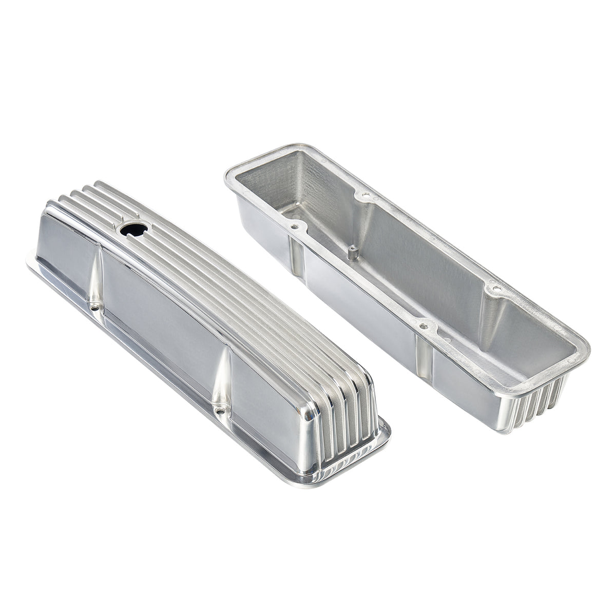 3-11/16" Polished Aluminum Tall Finned Valve Covers - Fits 1958–1986 Chevy Small Block V8