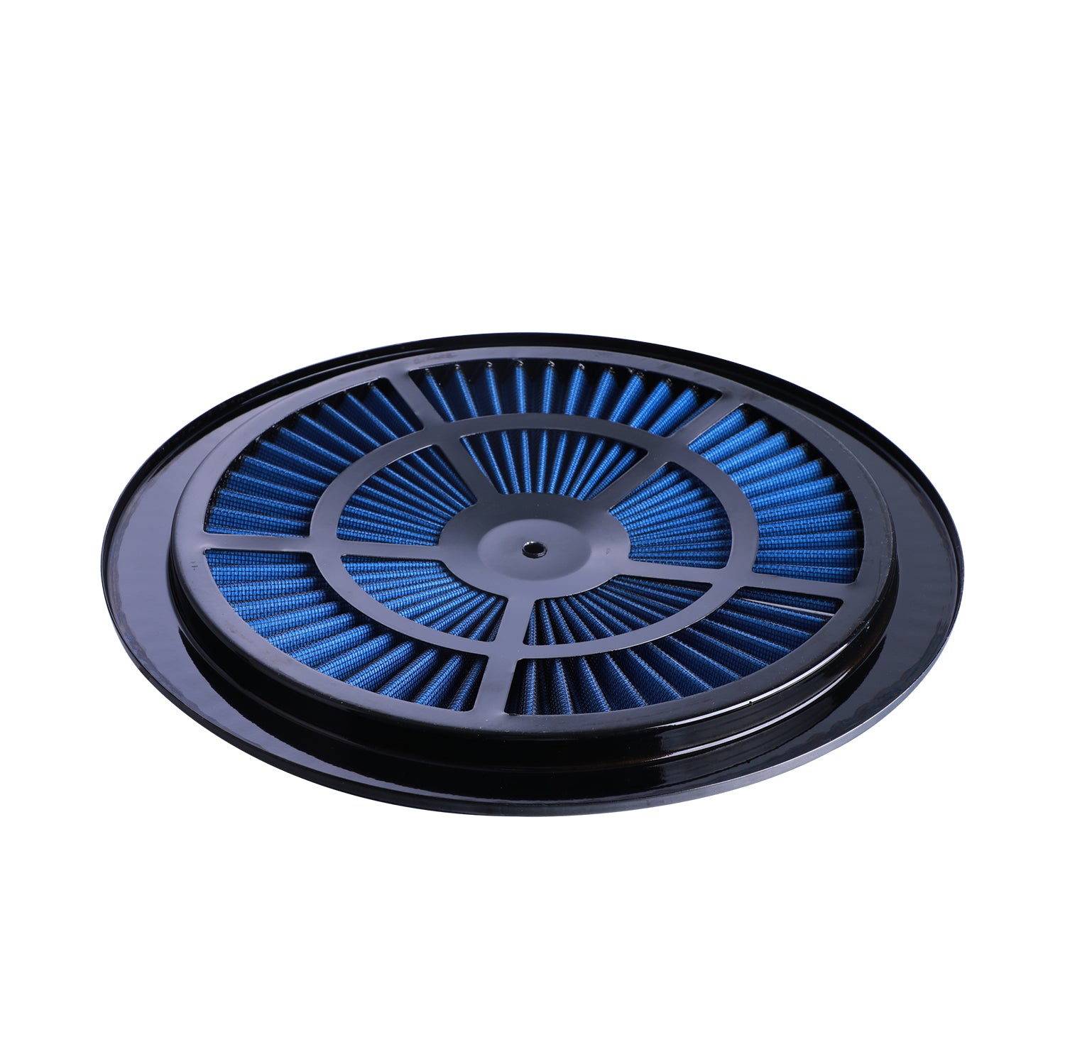 14" x 3" Black Blue Chrome Lid High Flow Air Cleaner Filter Kit - Fits SBC BBC 5-1/8" Neck