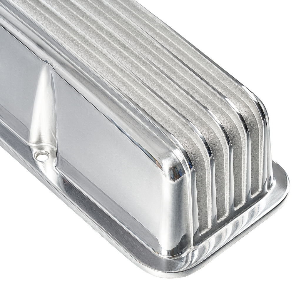 3-11/16" Polished Aluminum Tall Finned Valve Covers - Fits 1958–1986 Chevy Small Block V8