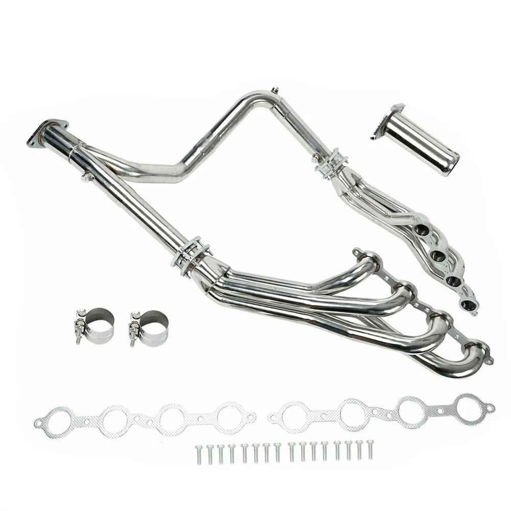Long Tube Exhaust Headers for Cadillac Escalade, Chevy Silverado/Tahoe/Suburban, GMC Sierra/Yukon (2004–2013) | T-304 Stainless Steel, CNC Flanges, Performance Upgrade （EH023SS)