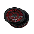 14" x 3" Black Red Chrome Lid High Flow Air Cleaner Filter Kit - Fits SBC BBC 5-1/8" Neck