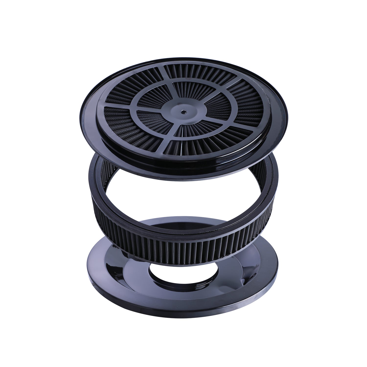 14" x 3" All Black Chrome Lid High Flow Air Cleaner Filter Kit - Fits SBC BBC 5-1/8" Neck