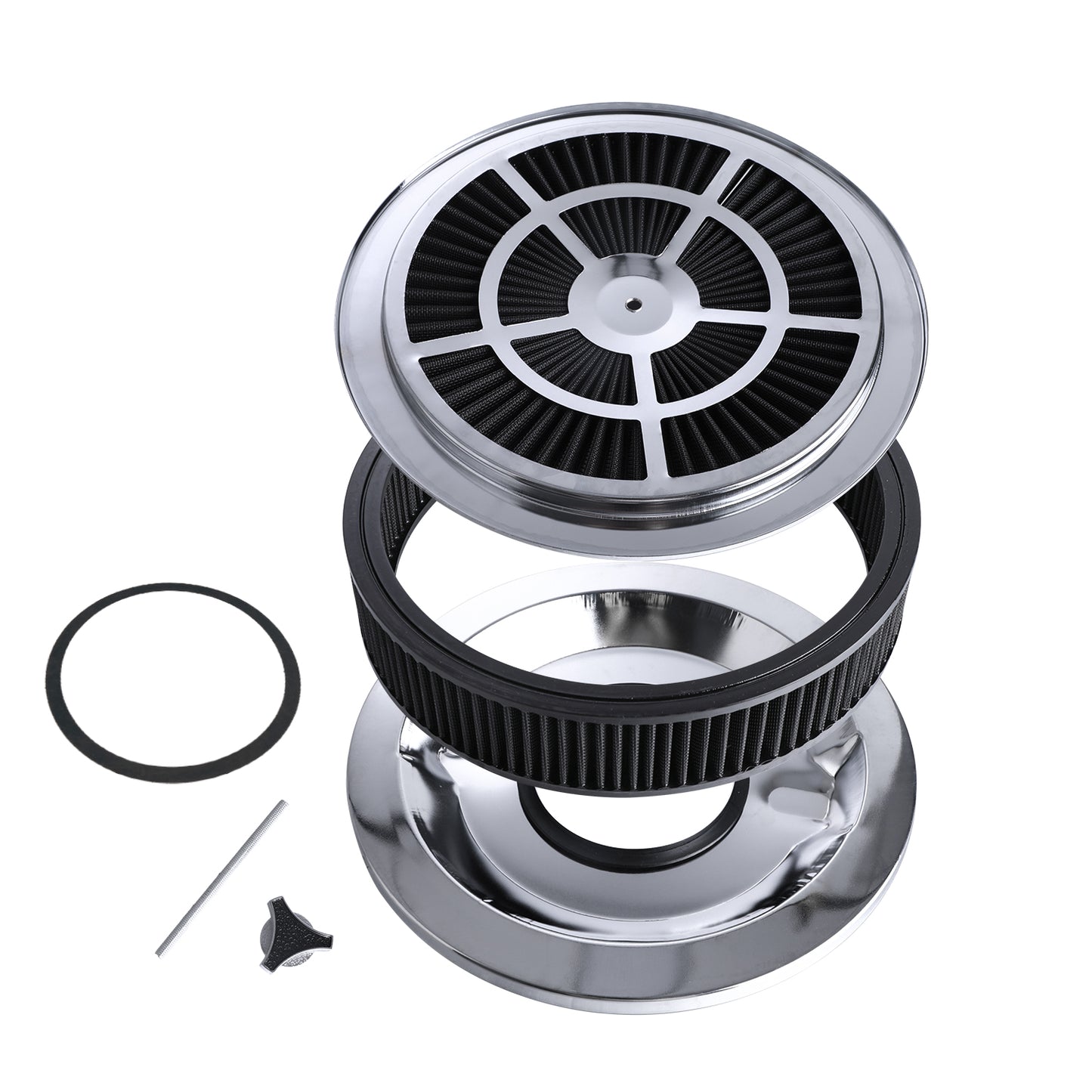 For SBC BBC High Flow 14"x3" Round Thru Washable Air Cleaner w/ Chrome Lid（4330CBK）