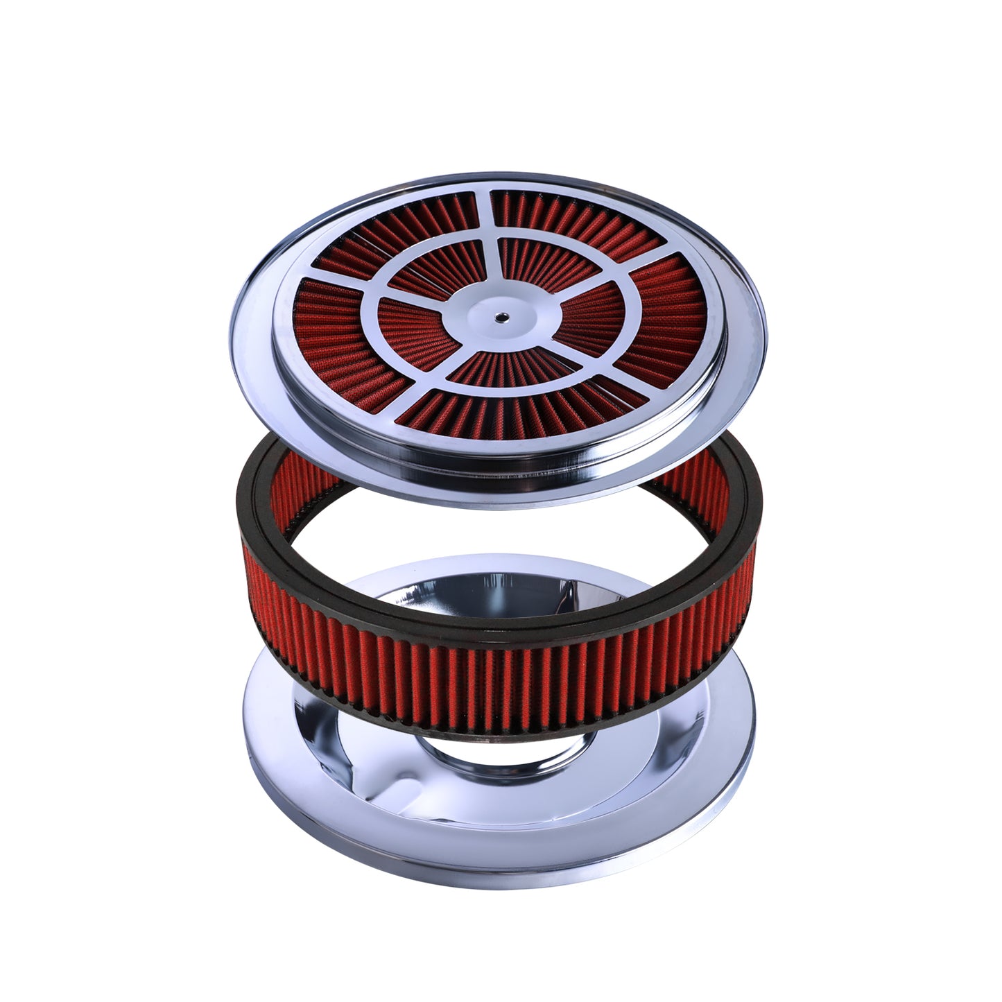 14" X 3" Round Red Thru High Flow Washable Air Cleaner w/ Chrome Lid For SBC BBC（4330CR）