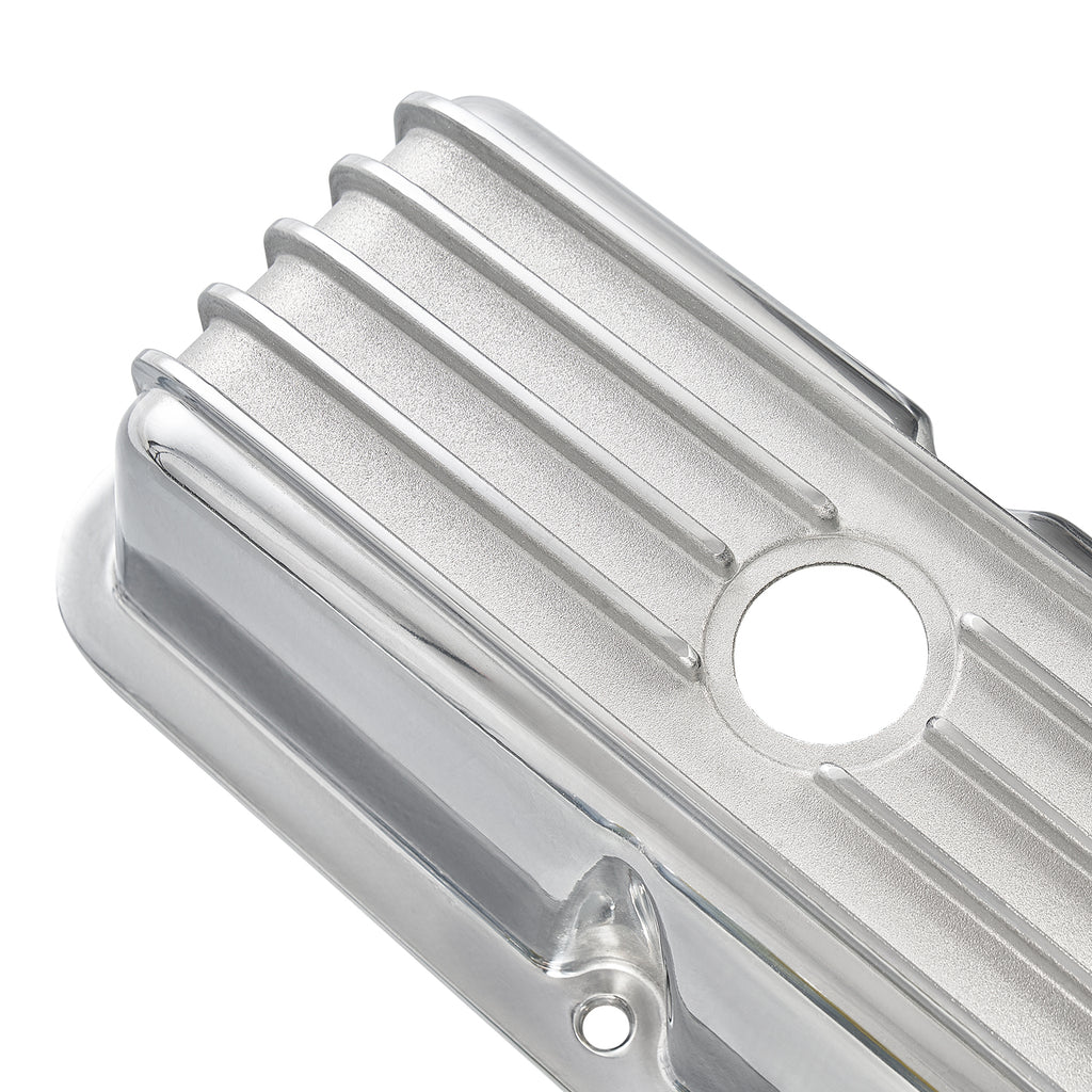 3-11/16" Polished Aluminum Tall Finned Valve Covers - Fits 1958–1986 Chevy Small Block V8