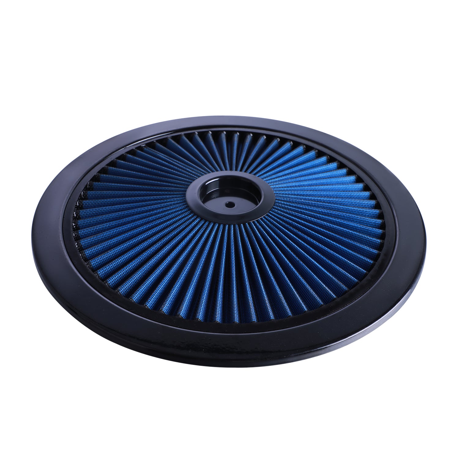 14" x 3" Black Blue Chrome Lid High Flow Air Cleaner Filter Kit - Fits SBC BBC 5-1/8" Neck