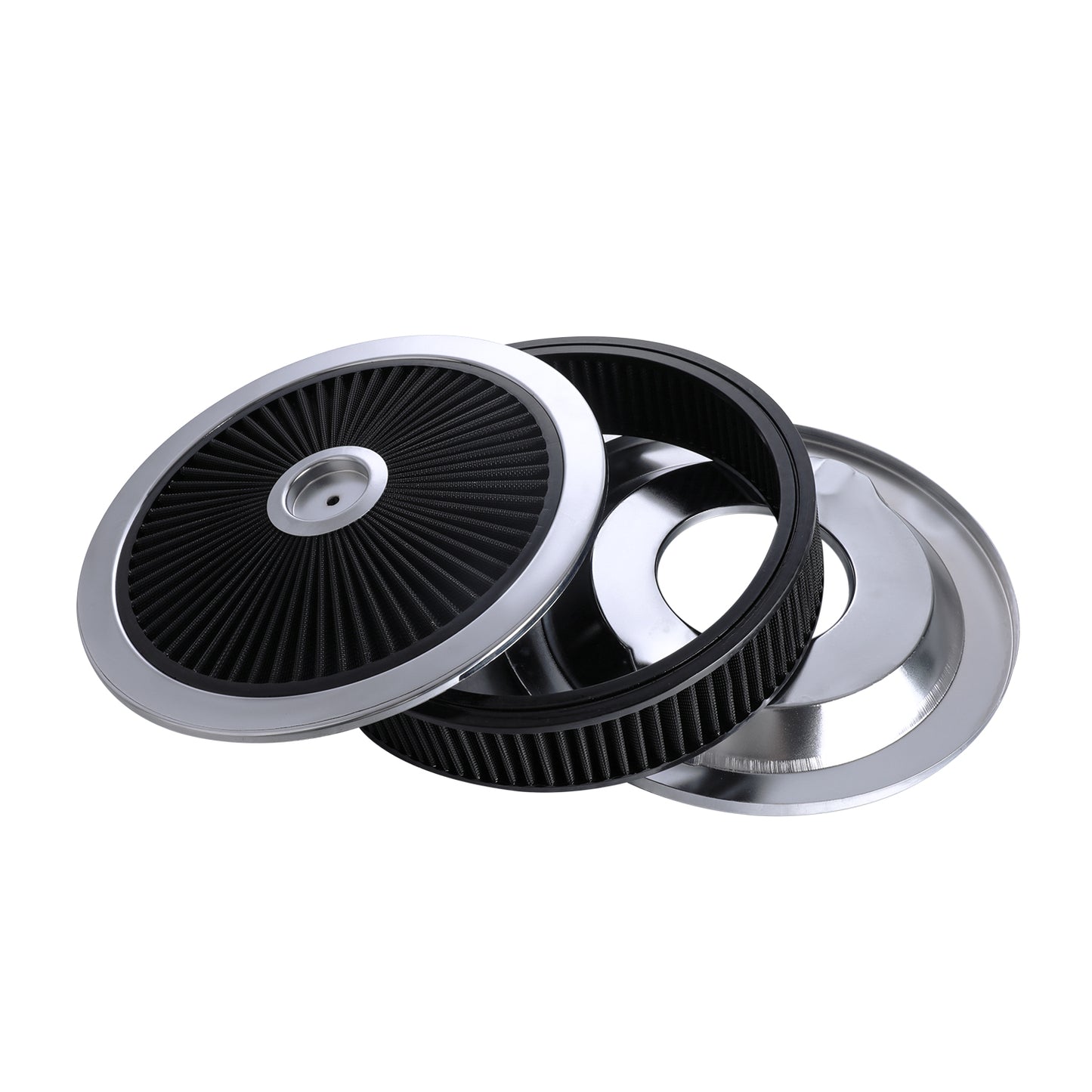 For SBC BBC High Flow 14"x3" Round Thru Washable Air Cleaner w/ Chrome Lid（4330CBK）