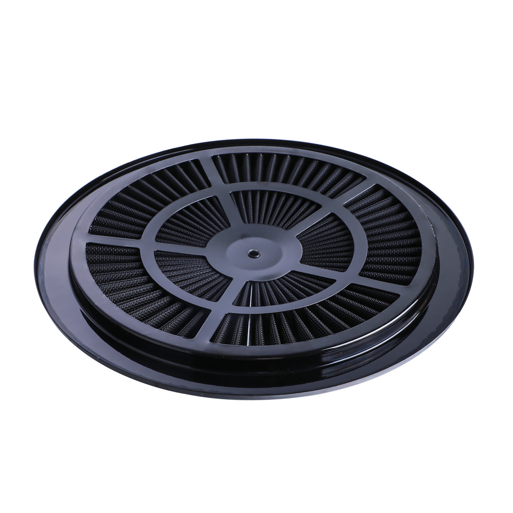 14" x 3" All Black Chrome Lid High Flow Air Cleaner Filter Kit - Fits SBC BBC 5-1/8" Neck