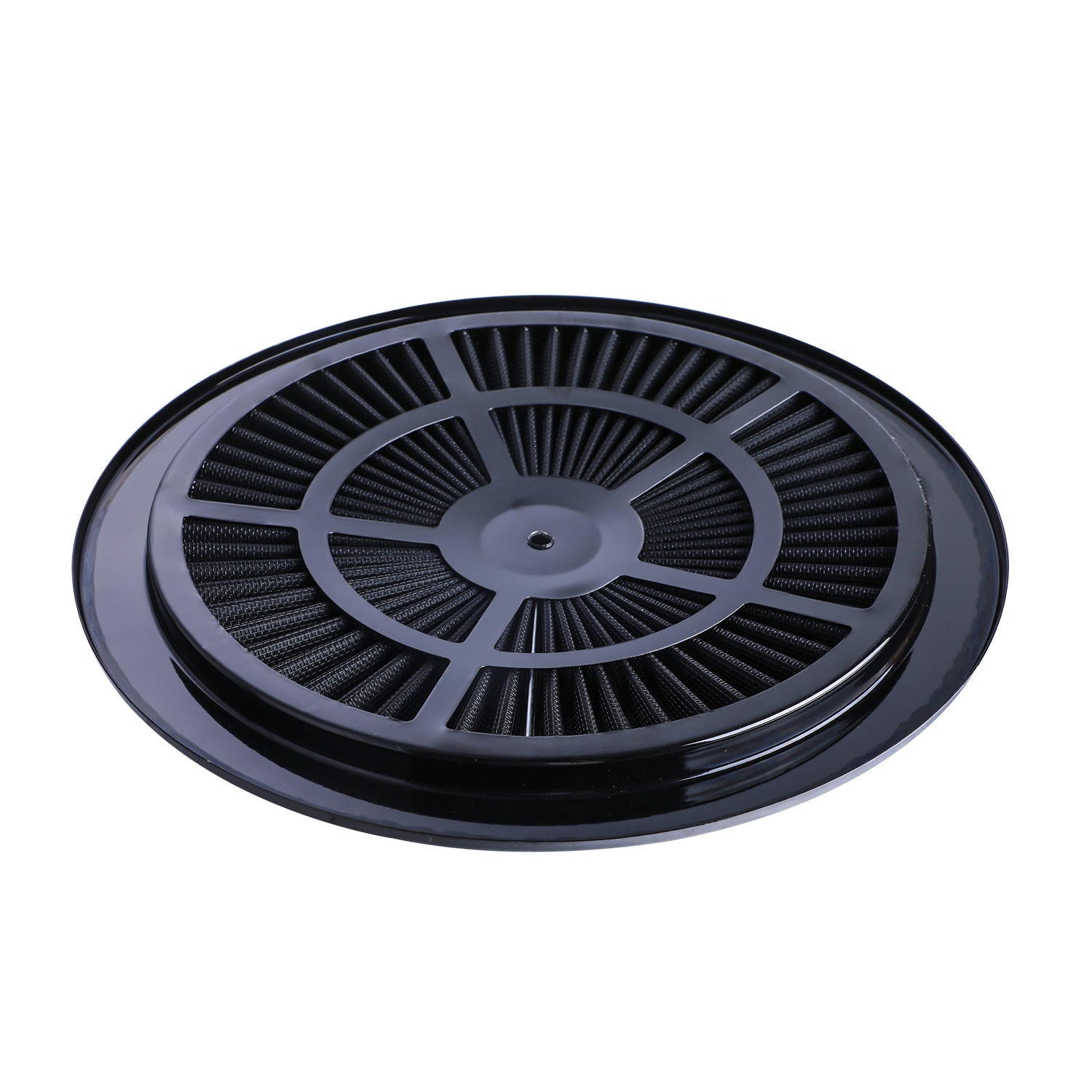 14" x 3" All Black Chrome Lid High Flow Air Cleaner Filter Kit - Fits SBC BBC 5-1/8" Neck