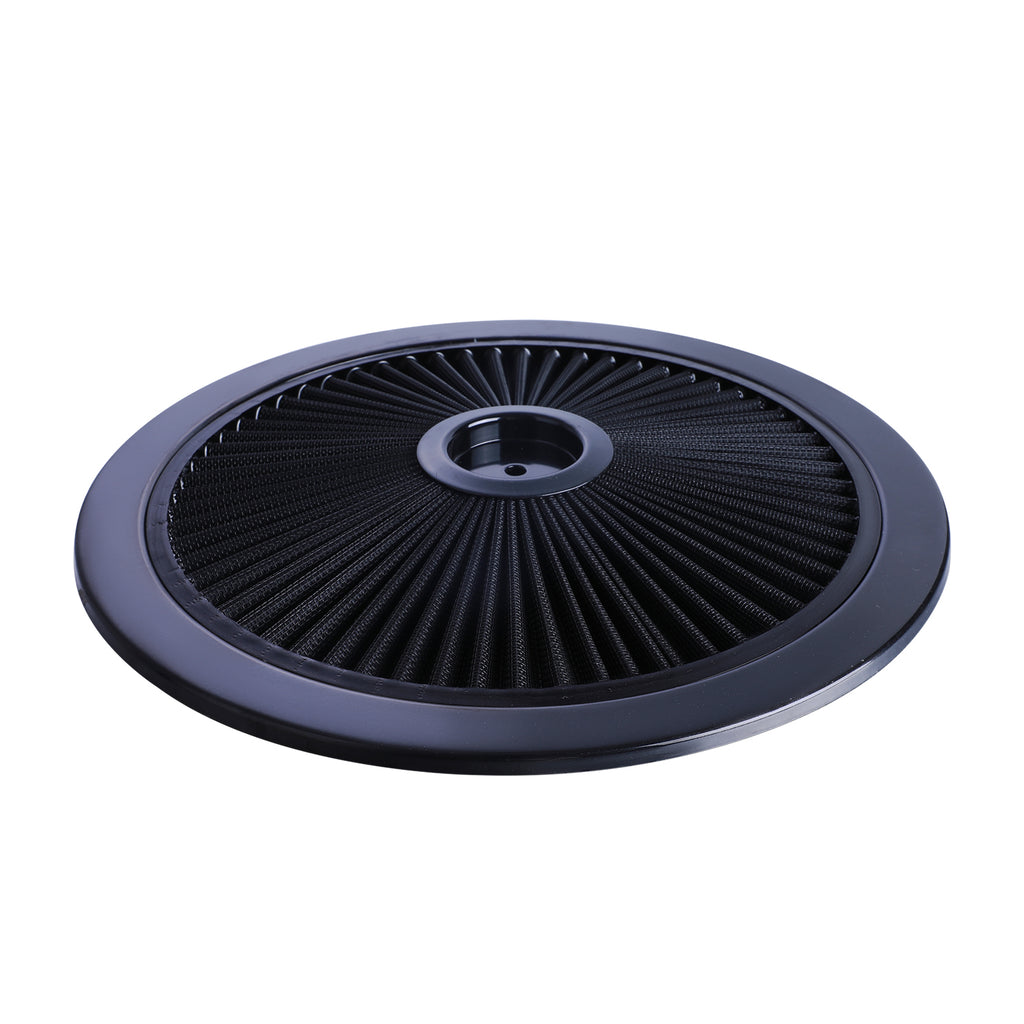 14" x 3" All Black Chrome Lid High Flow Air Cleaner Filter Kit - Fits SBC BBC 5-1/8" Neck
