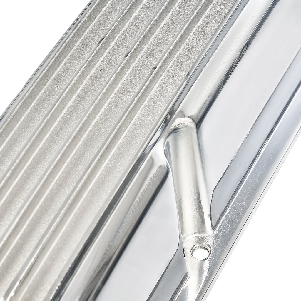 3-11/16" Polished Aluminum Tall Finned Valve Covers - Fits 1958–1986 Chevy Small Block V8