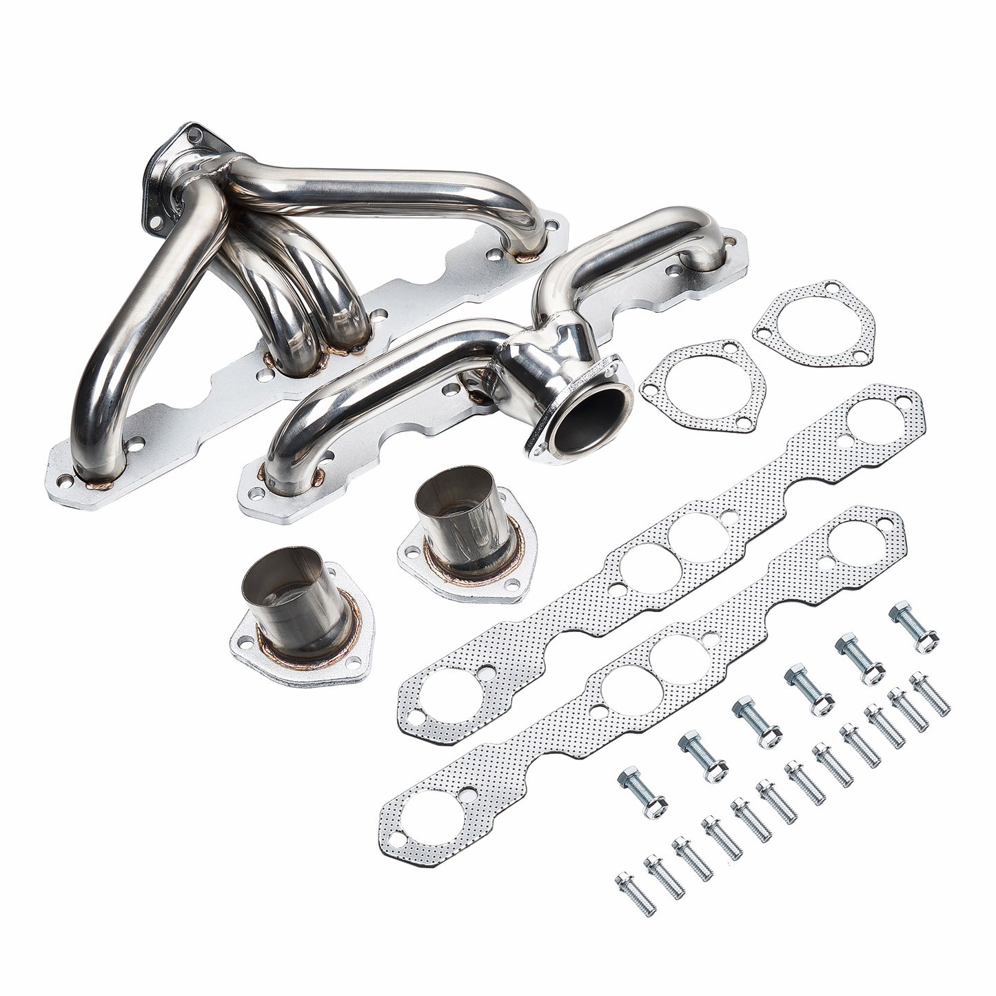 Performance Shorty Headers for 1955–1957 Chevy SBC V8 | Polished Stainless Steel | 1-5/8" Primary | 2.5" Collector | Fits Bel Air 150 210 Nomad | GM 605 Steering Compatible | Classic Car Upgrade (EH025SS)