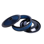 14" x 3" Black Blue Chrome Lid High Flow Air Cleaner Filter Kit - Fits SBC BBC 5-1/8" Neck