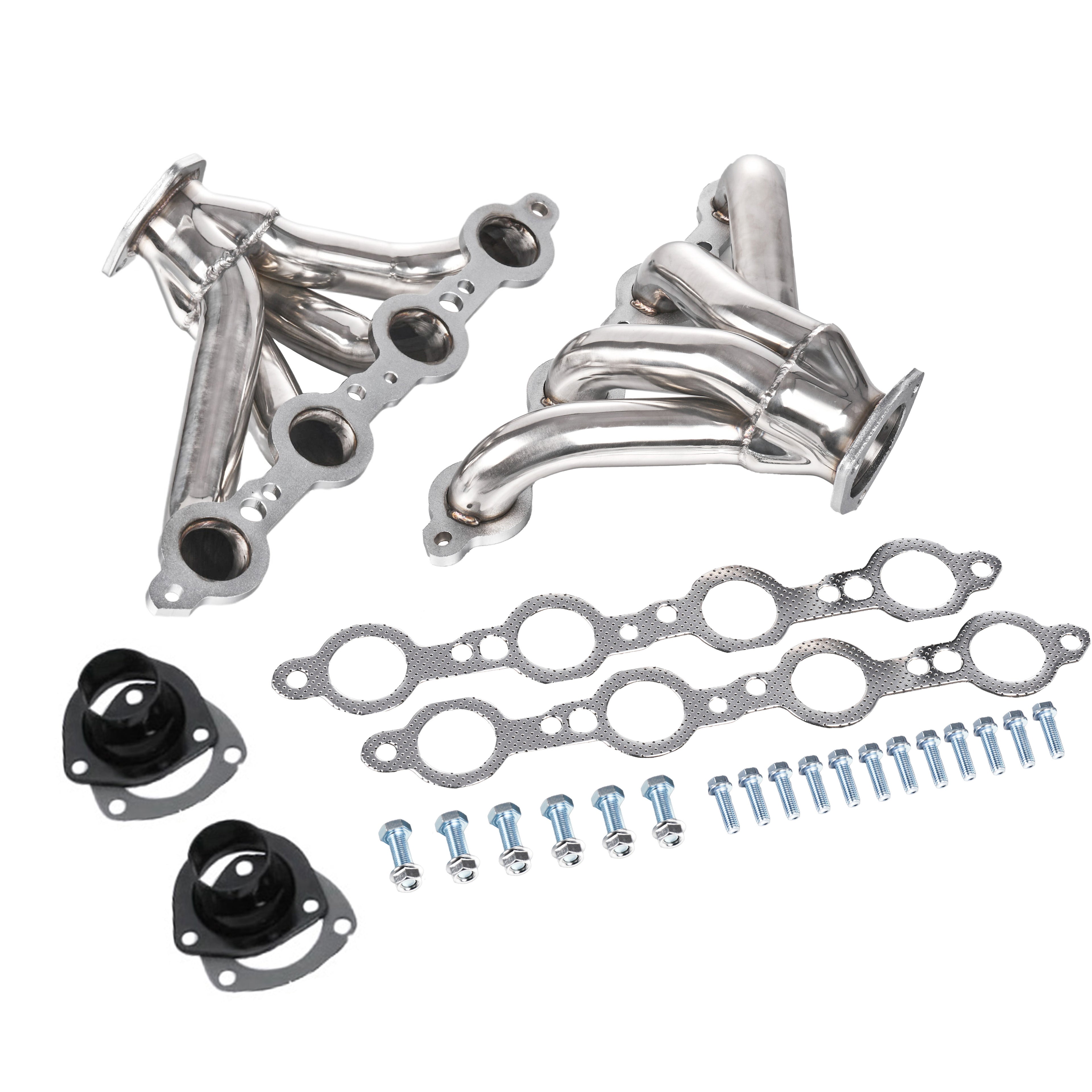 Block Hugger Silver Ceramic Coated 18-Gauge Mild Steel Exhaust Header Kit - Fits GM Gen III IV LS Engine Universal LS Swap Street Rods