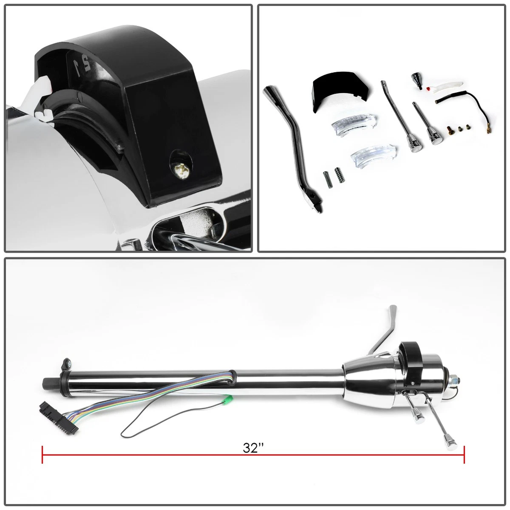 28/30/32 Inch Stainless Steel Tilt Steering Column Kit, Manual Floor Shift & Automatic, Polished Chrome / Black Coated - Fits 1955-1959 Chevy GM Hot Rod