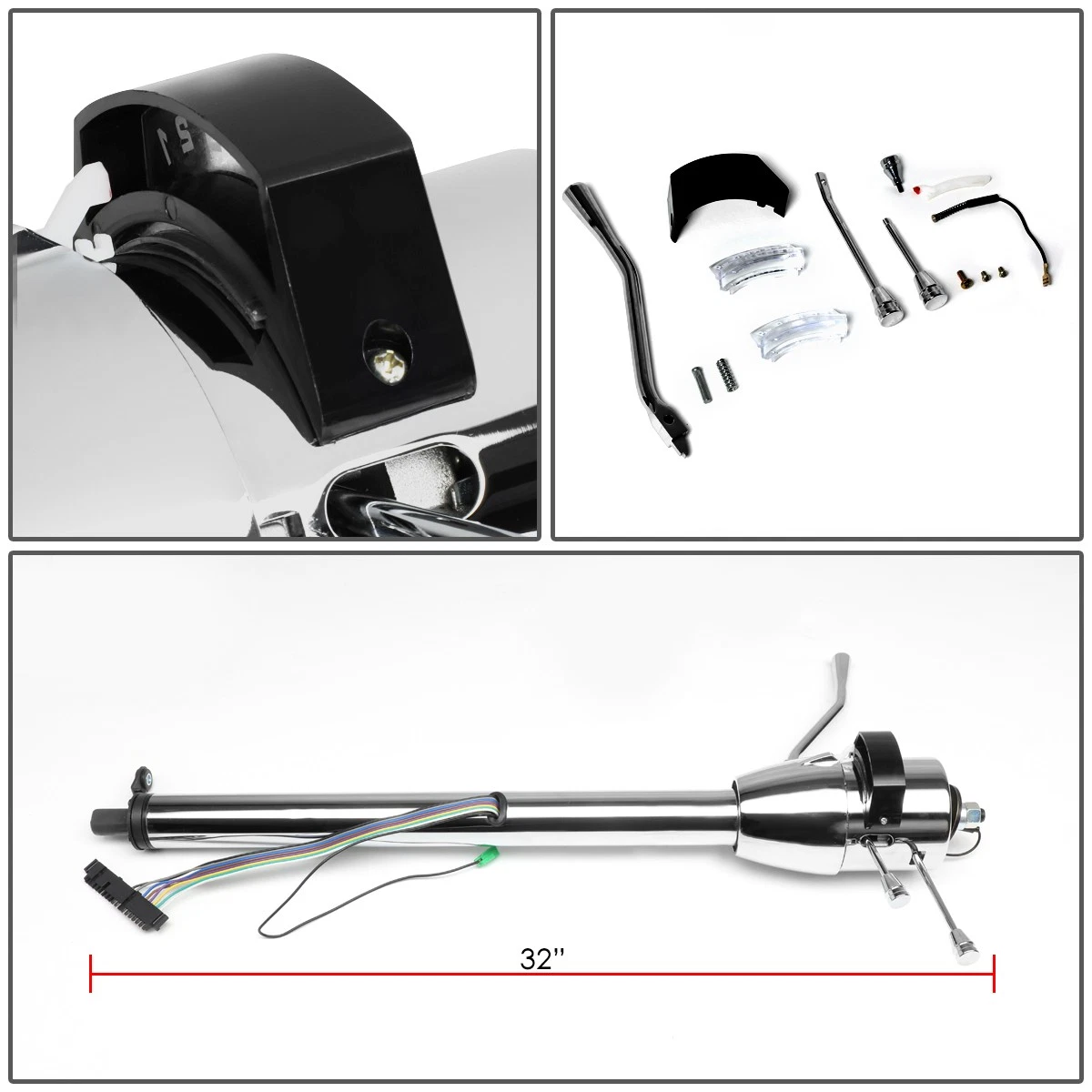 28/30/32 Inch Stainless Steel Tilt Steering Column Kit, Manual Floor Shift & Automatic, Polished Chrome / Black Coated - Fits 1955-1959 Chevy GM Hot Rod