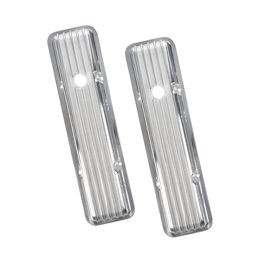 3-11/16" Polished Aluminum Tall Finned Valve Covers - Fits 1958–1986 Chevy Small Block V8
