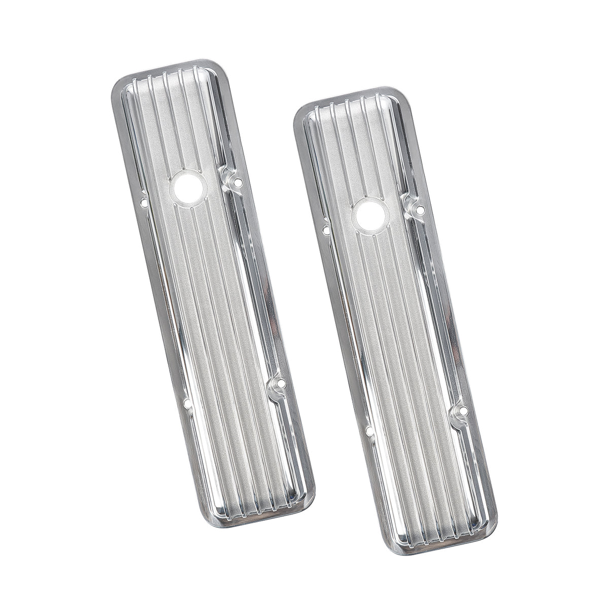 3-11/16" Polished Aluminum Tall Finned Valve Covers - Fits 1958–1986 Chevy Small Block V8