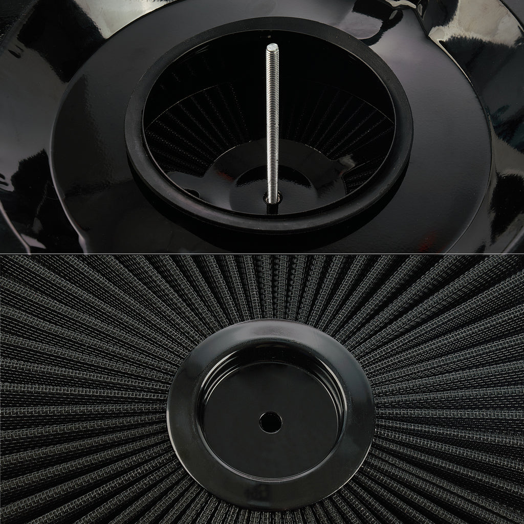 14" x 3" All Black Chrome Lid High Flow Air Cleaner Filter Kit - Fits SBC BBC 5-1/8" Neck