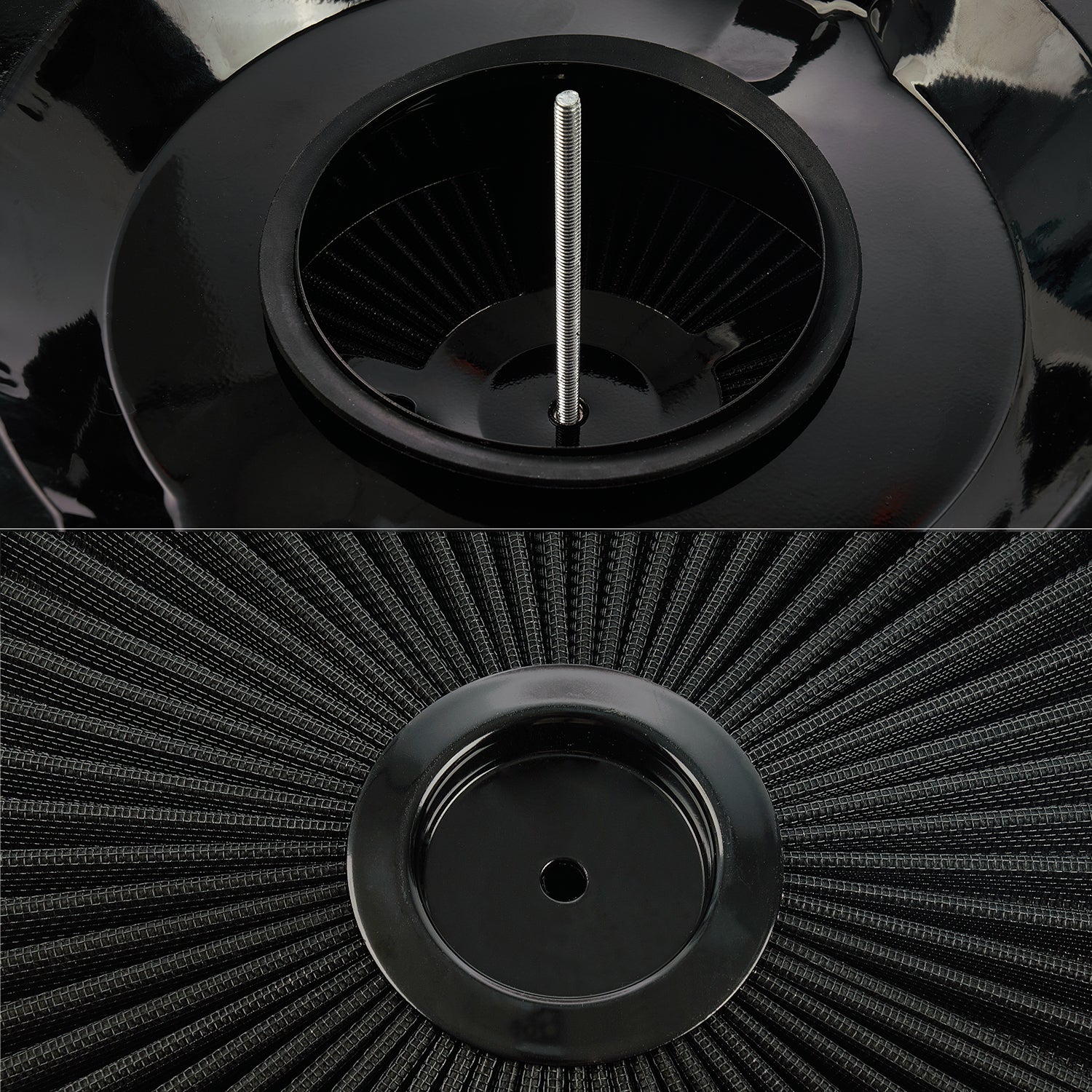 14" x 3" All Black Chrome Lid High Flow Air Cleaner Filter Kit - Fits SBC BBC 5-1/8" Neck