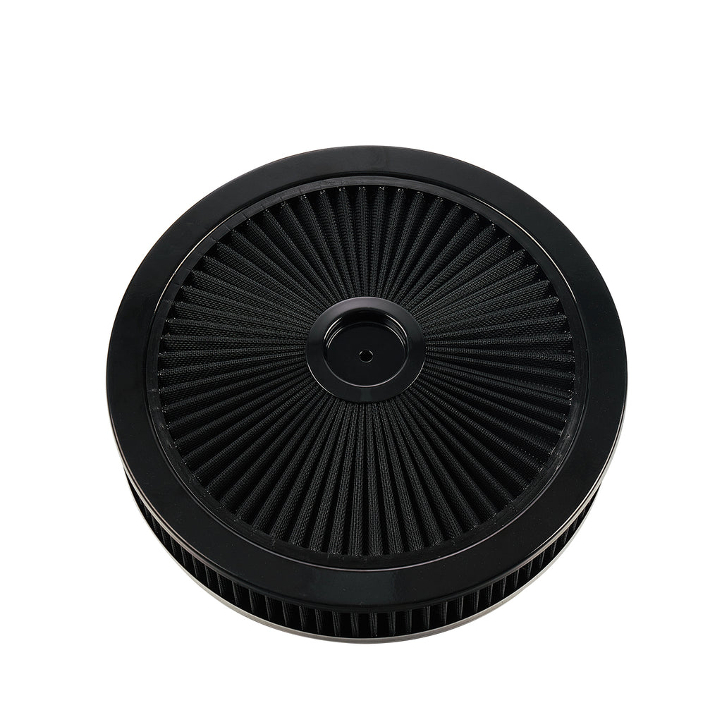 14" x 3" All Black Chrome Lid High Flow Air Cleaner Filter Kit - Fits SBC BBC 5-1/8" Neck